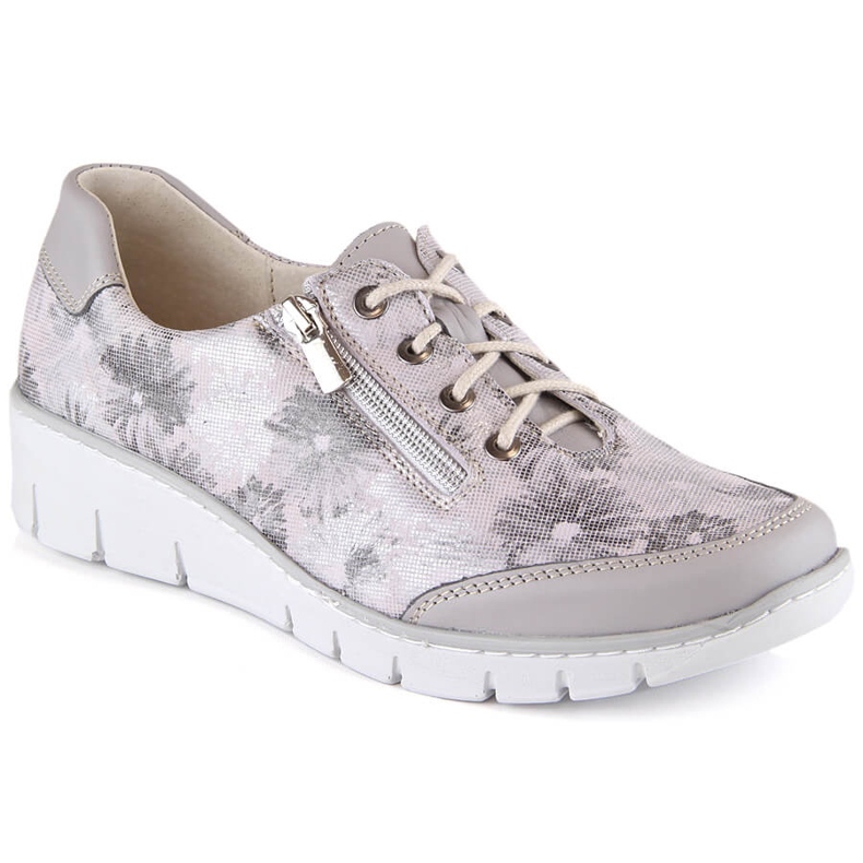 Helios 334 scarpe da donna comode in pelle con fiori grigio