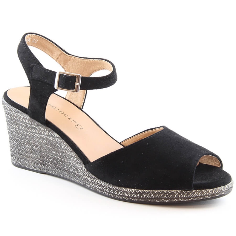 Sandali con zeppa da donna in camoscio nero Potocki SZ12100