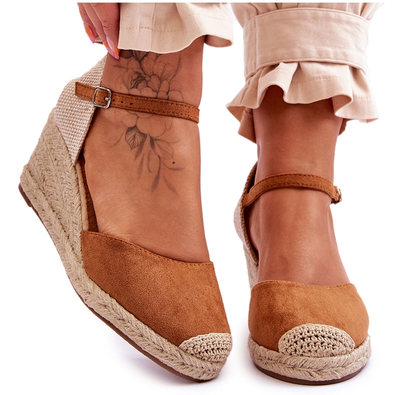 Espadrillas con zeppa in pelle scamosciata Cammer color cammello marrone