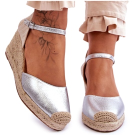 Espadrillas in pelle Sandali con zeppa Silver Cammer argento