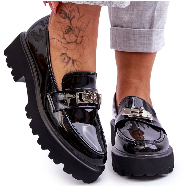 FJ1 Mocassini Laccati Con Decorazione Black Glory Platform nero