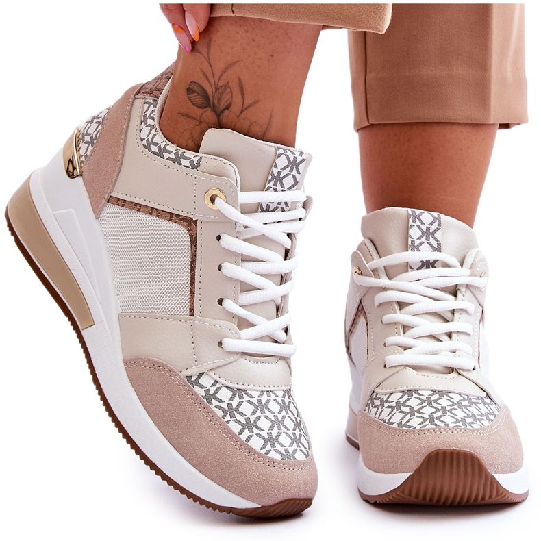 Sneakers con zeppa da donna Bianco-Beige Nomera bianca