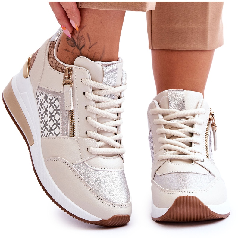Sneakers con Zeppa da Donna alla Moda Beige Jolly
