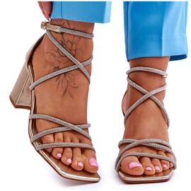 FJ1 Sandali Donna In Pelle Con Tacco Oro Zirconi Liviano d'oro