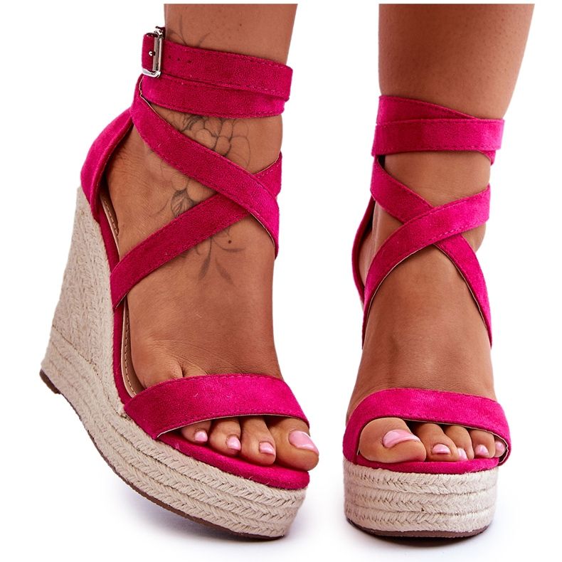 FJ1 Comodi sandali con zeppa alta fucsia Lemira rosa