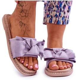 Pantofole Da Donna In Camoscio Con Fiocco Viola Ambra