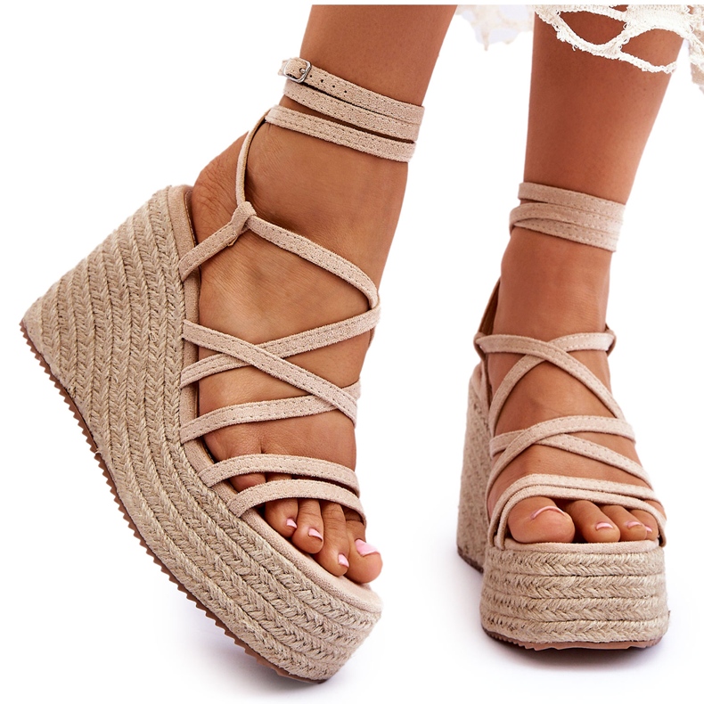 Margaritt Sandali con zeppa in pelle beige marrone
