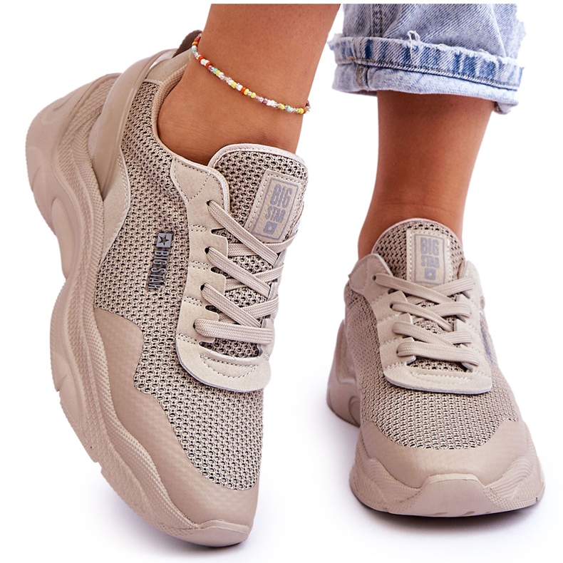 Scarpe sportive da donna in tessuto Memory Foam System Big Star LL274A066 Beige