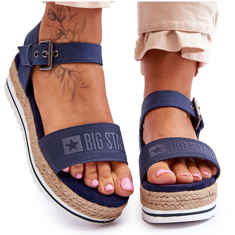 Sandali con plateau Big Star comodi da donna LL274869 blu navy