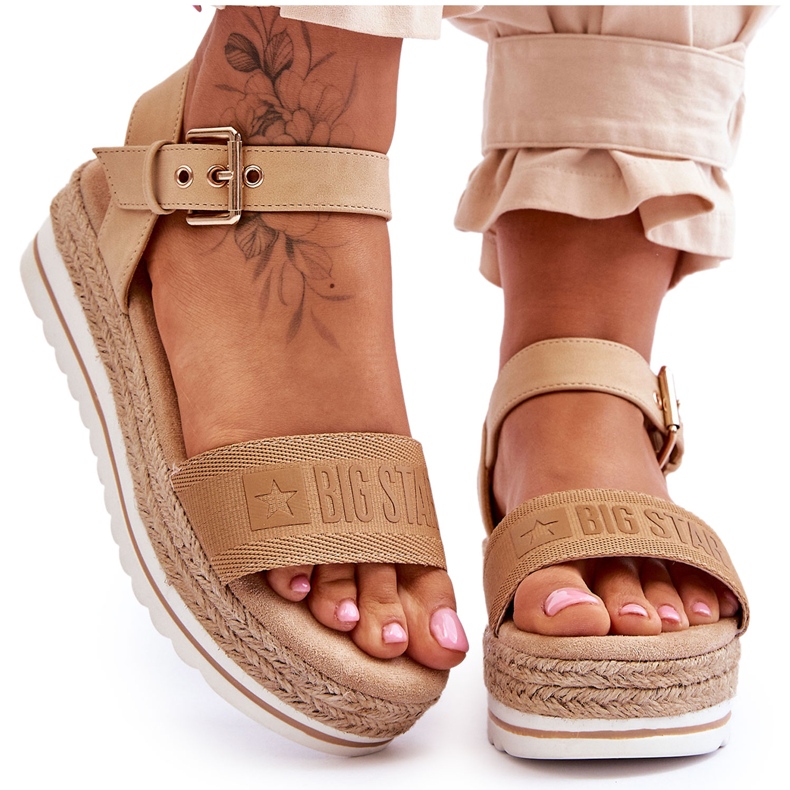 Sandali con plateau comodi da donna Big Star LL274872 Beige marrone