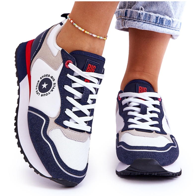Sneakers Donna Memory Foam System Big Star LL274538 Bianche-Blu Navy bianca