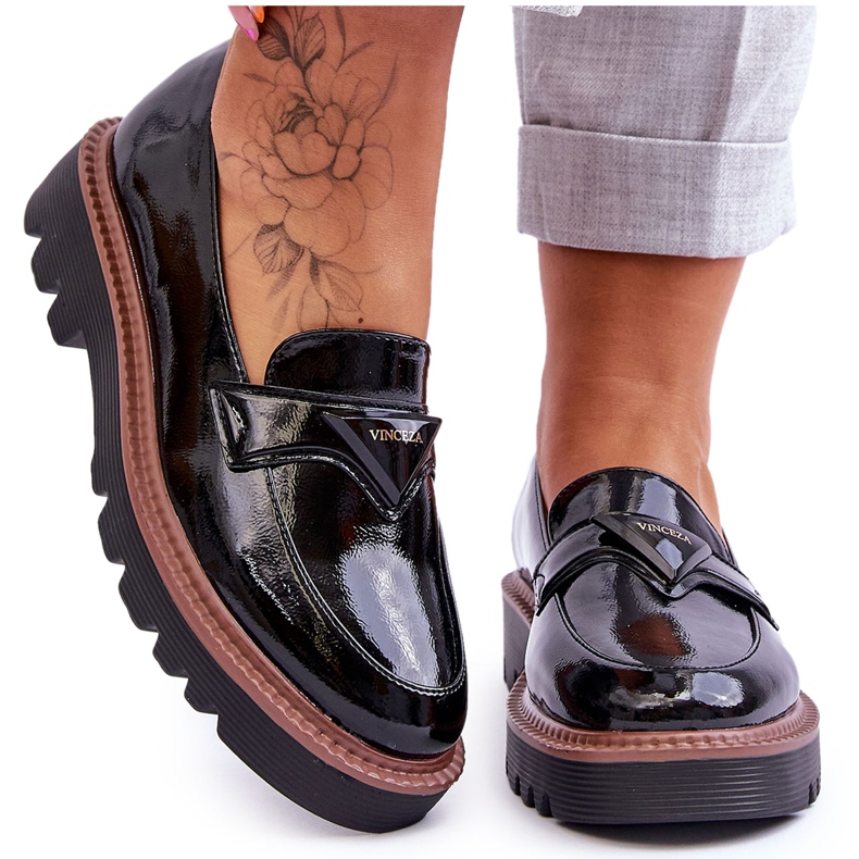 Vinceza Mocassini Platform Donna Laccati Con Decorazione Nero Jonett