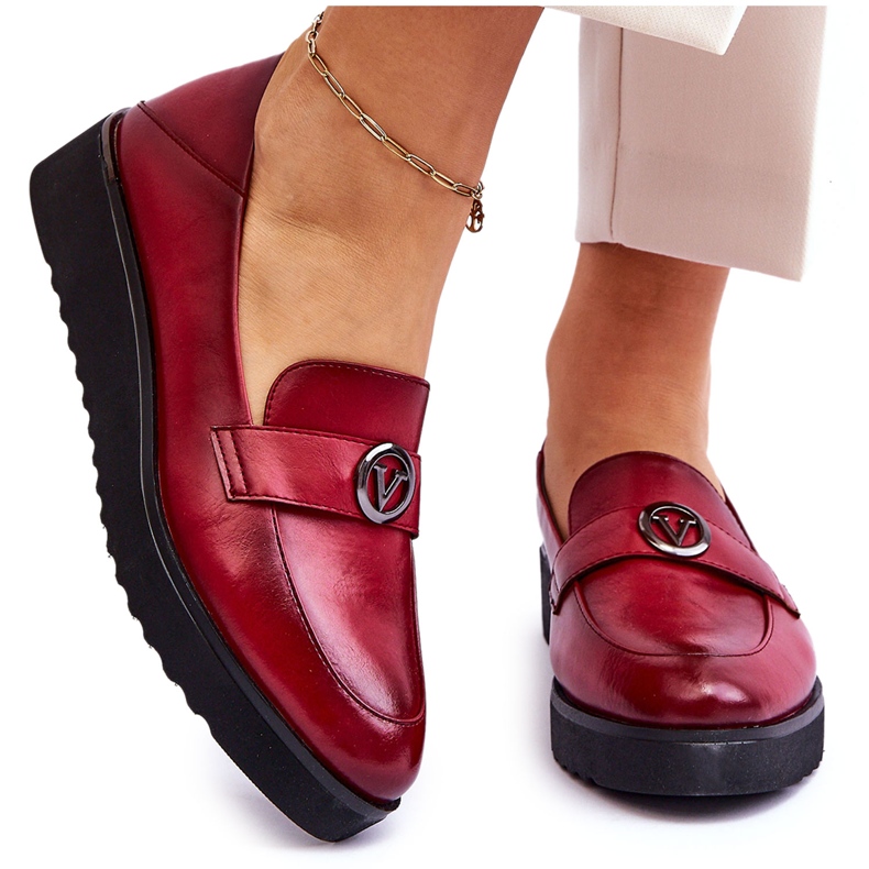 Vinceza Mocassini Donna in Pelle con Zeppa Bassa Rosso Synthia