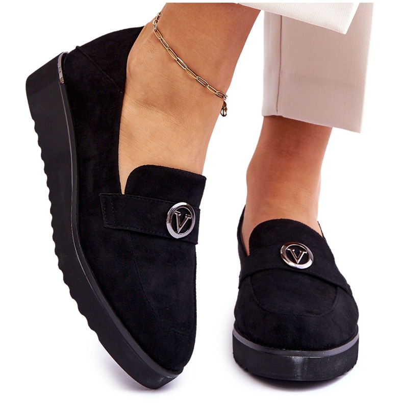 Vinceza Mocassini con zeppa bassi in camoscio da donna Black Synthia nero