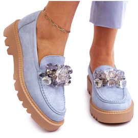 Vinceza Mocassini alla moda in camoscio con cristalli blu Demeris