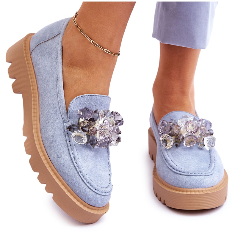 Vinceza Mocassini alla moda in camoscio con cristalli blu Demeris