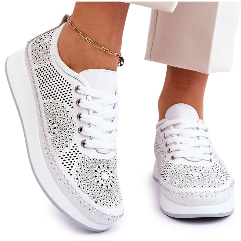 Vinceza Scarpe Sportive Traforate In Pelle Da Donna Bianche Marea bianca
