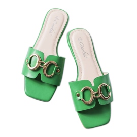 Eleganti ciabatte verdi con catena di Corbin verde
