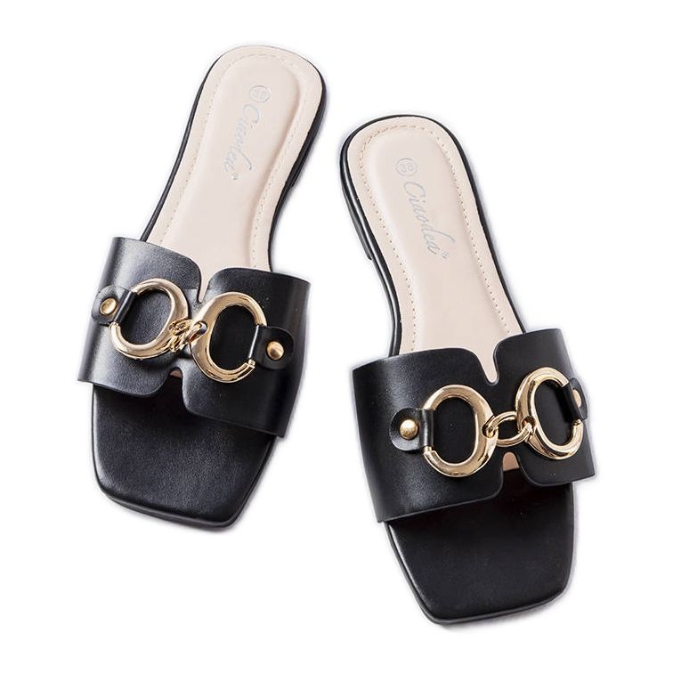 Ciabatte eleganti nere con catena di Corbin nero