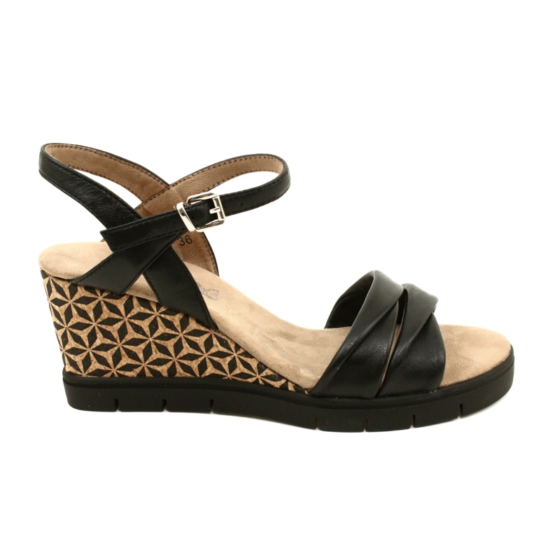 Sandali in pelle con zeppa Caprice 9-28710-20 040 Nero Softnap