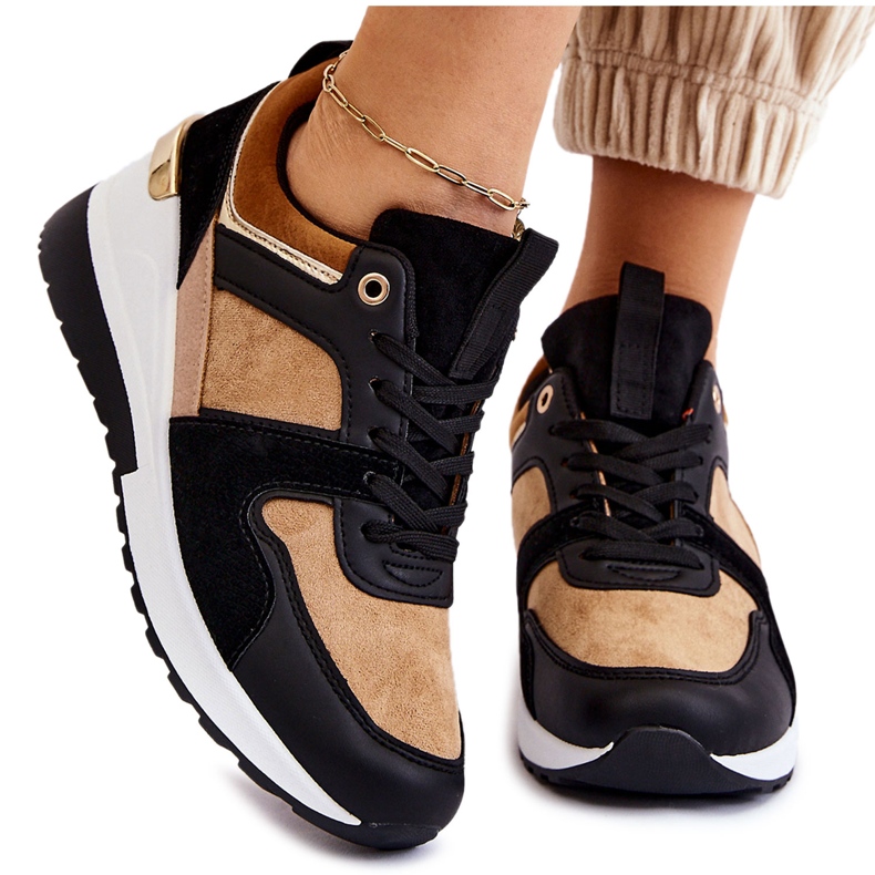 Classiche sneakers con zeppa Collide beige e nere marrone