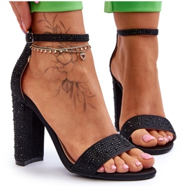 Sandali con tacco alto da donna con zirconi neri Idealistic nero