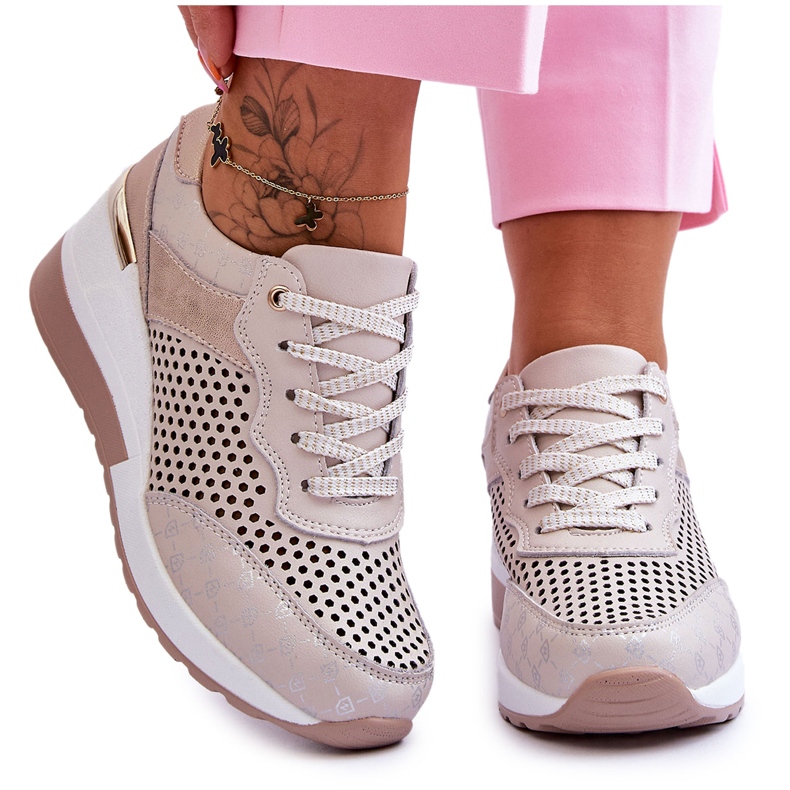 S.Barski Sneakers Traforate In Pelle Da Donna Beige Chiaro Virginia