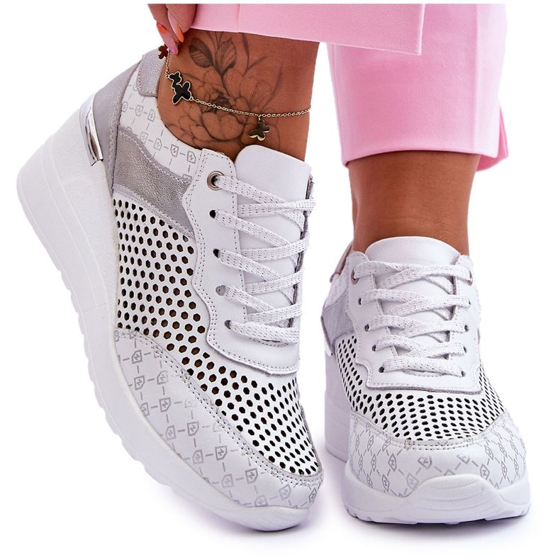 S.Barski Sneakers Traforate in Pelle da Donna Bianco Virginia bianca