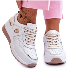 S.Barski Scarpe Sportive Con Zeppa In Pelle Da Donna Bianco-Oro Rebeca bianca