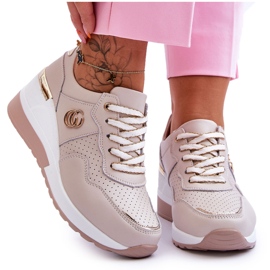 S.Barski Scarpe sportive da donna in pelle con zeppa beige Rebeca