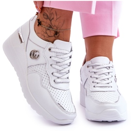 S.Barski Scarpe Sportive Con Zeppa In Pelle Da Donna Bianco-Argento Rebeca