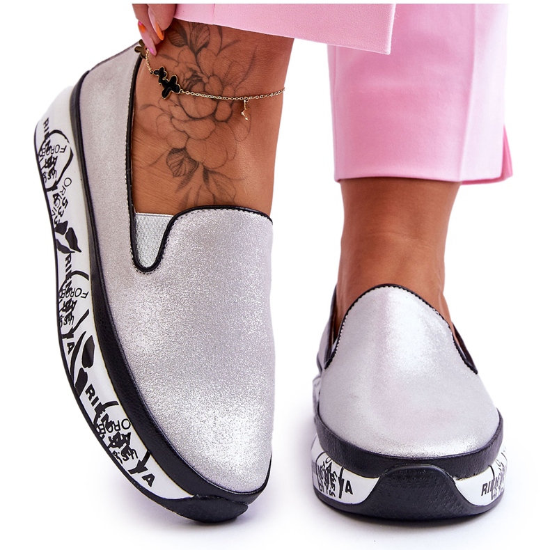 S.Barski Sneakers Slip-On in Pelle da Donna Argento Ottavia d'argento