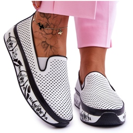 S.Barski Sneakers Donna In Pelle Traforata Slip-On Bianco Sorito