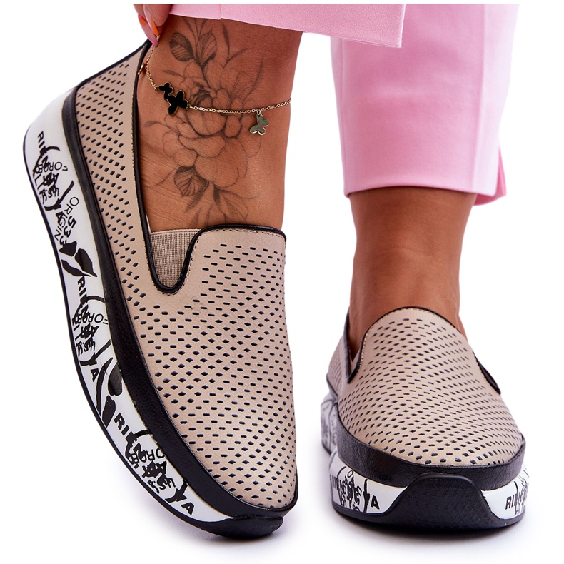 S.Barski Sneakers Donna In Pelle Traforata Slip-On Beige Sorito