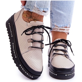 S.Barski Scarpe Sportive Traforate in Pelle Beige Leonor