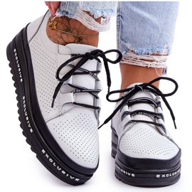 S.Barski Scarpe Sportive Traforate in Pelle Bianco Leonor