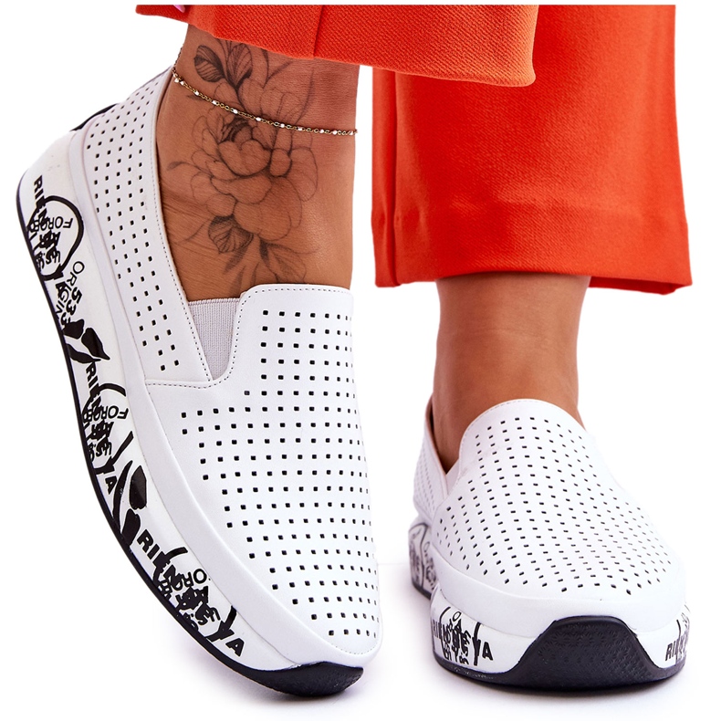 S.Barski Sneakers Slip-On Traforate in Pelle Bianche Gedra bianca