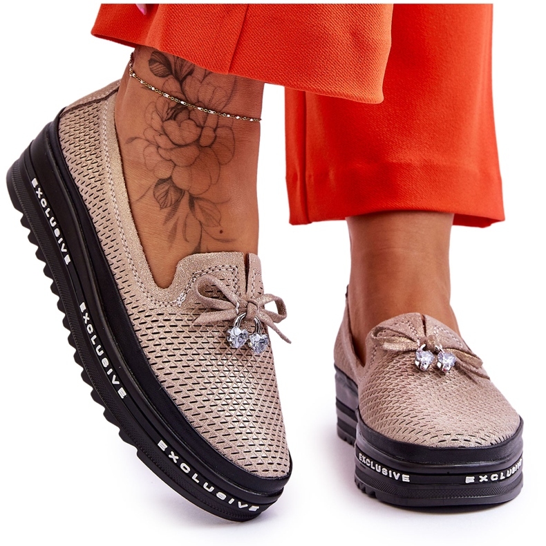 S.Barski Sneakers Slip-on in pelle da donna Shiny Gold Raven d'oro