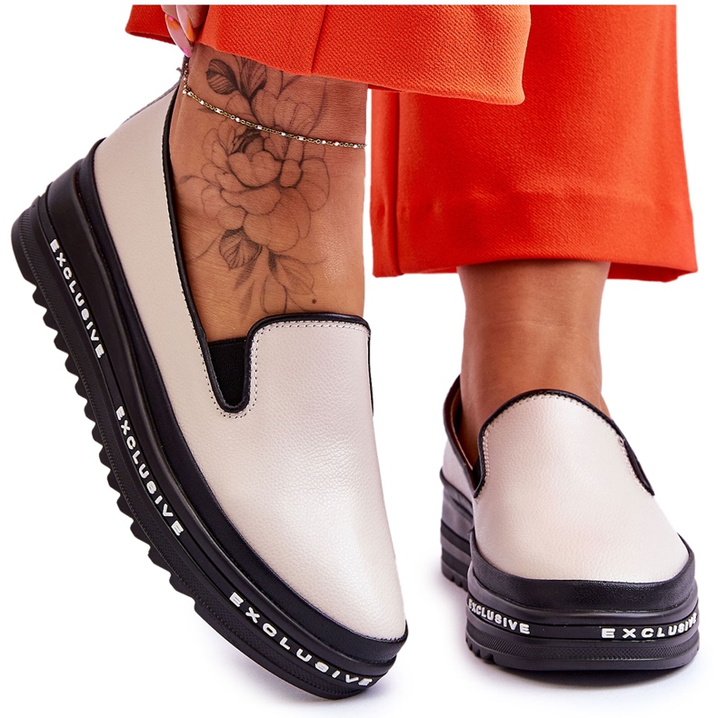 S.Barski Sneakers Slip-On con plateau in pelle beige Madeline