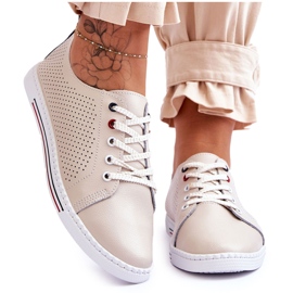 S.Barski Sneakers Donna In Pelle Traforata Beige Ferone