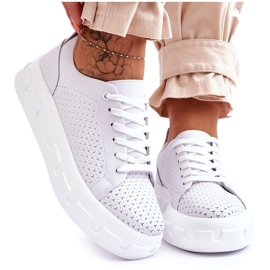 S.Barski Scarpe Sportive In Pelle Su Una Piattaforma Chunky Bianco Montigo