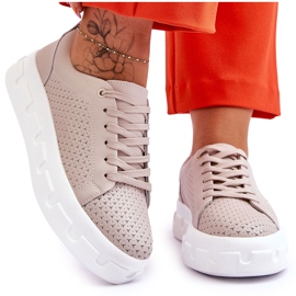 S.Barski Scarpe Sportive In Pelle Sulla Piattaforma Chunky Beige Montigo