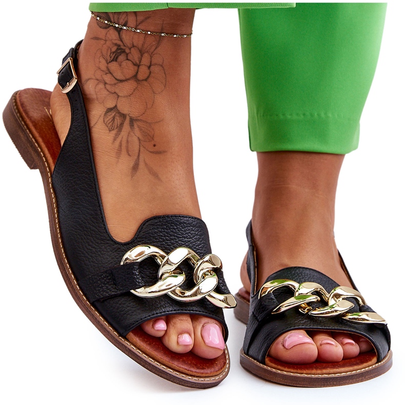 Sandali in pelle da donna Lewski Shoes 3230 Black Peas nero