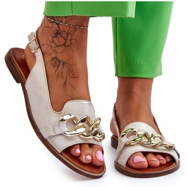 Sandali in pelle da donna Lewski Shoes 3230 Beige-Oro marrone
