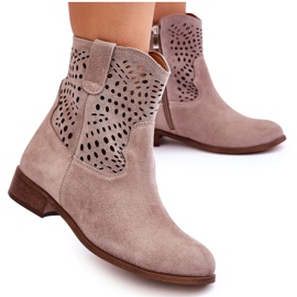 Lewski Shoes Stivali traforati in pelle scamosciata da donna Leski Shoes 3301 Cappuccino marrone