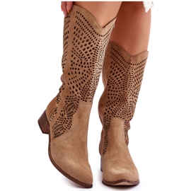 Lewski Shoes Stivali da cowboy in pelle scamosciata prima del ginocchio Leewski Shoes 3305 Beige marrone