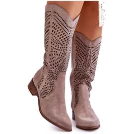 Lewski Shoes Stivali da cowboy in camoscio prima del ginocchio sinistro Scarpe 3305 Cappuccino marrone