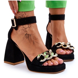 Lewski Shoes Sandali in camoscio da donna su tacchi massicci Leski Shoes 3207 Black nero