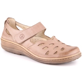 Comode scarpe da donna in pelle traforata con velcro beige Helios 4043