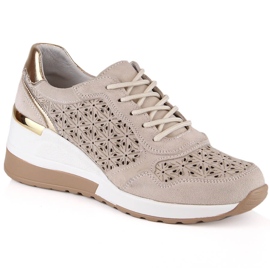 Scarpe da donna in pelle scamosciata su zeppa traforata beige Filippo DP4669